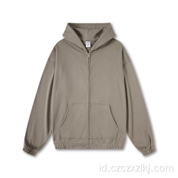 Hoodie ritsleting pria longgar premium longgar